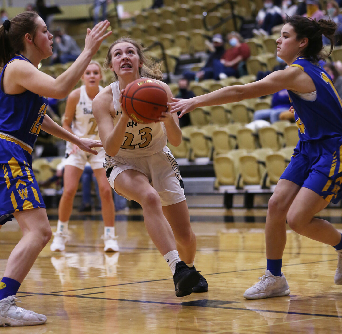 Ava Wagner looks up for the basket to attempt a layup